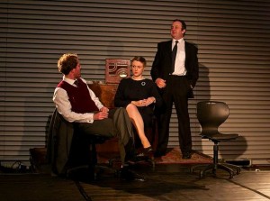 Photo by Simon Vail. Heisenberg, Margarethe and Niels Bohr in ElevenOne Theatre's "Copenhagen"