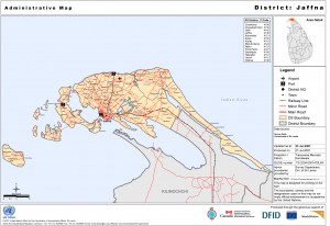 Sri Lanka: Administrative Map - District: Jaffna (as of 20 of May 2008). Map from UN Office for the Coordination of Humanitarian Affairs