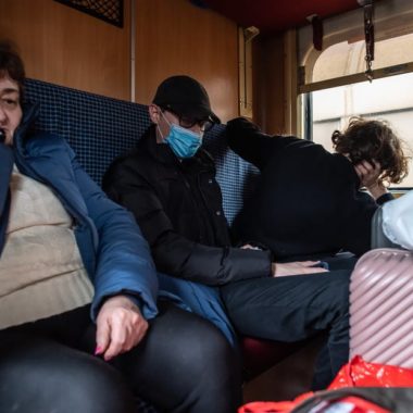 People on train fleeing Ukraine