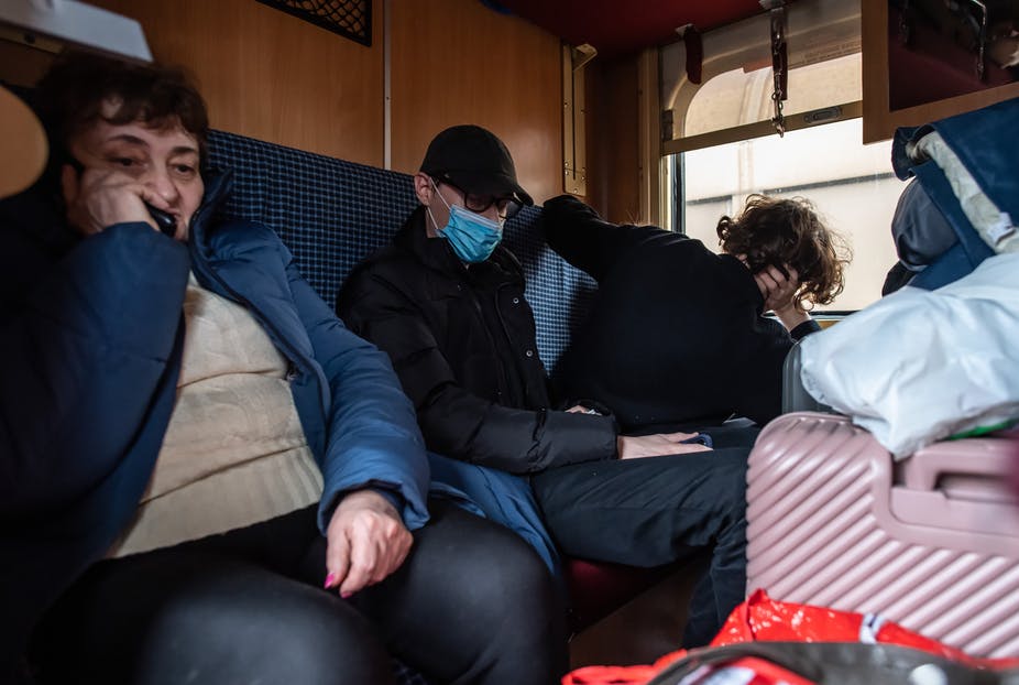 People on train fleeing Ukraine