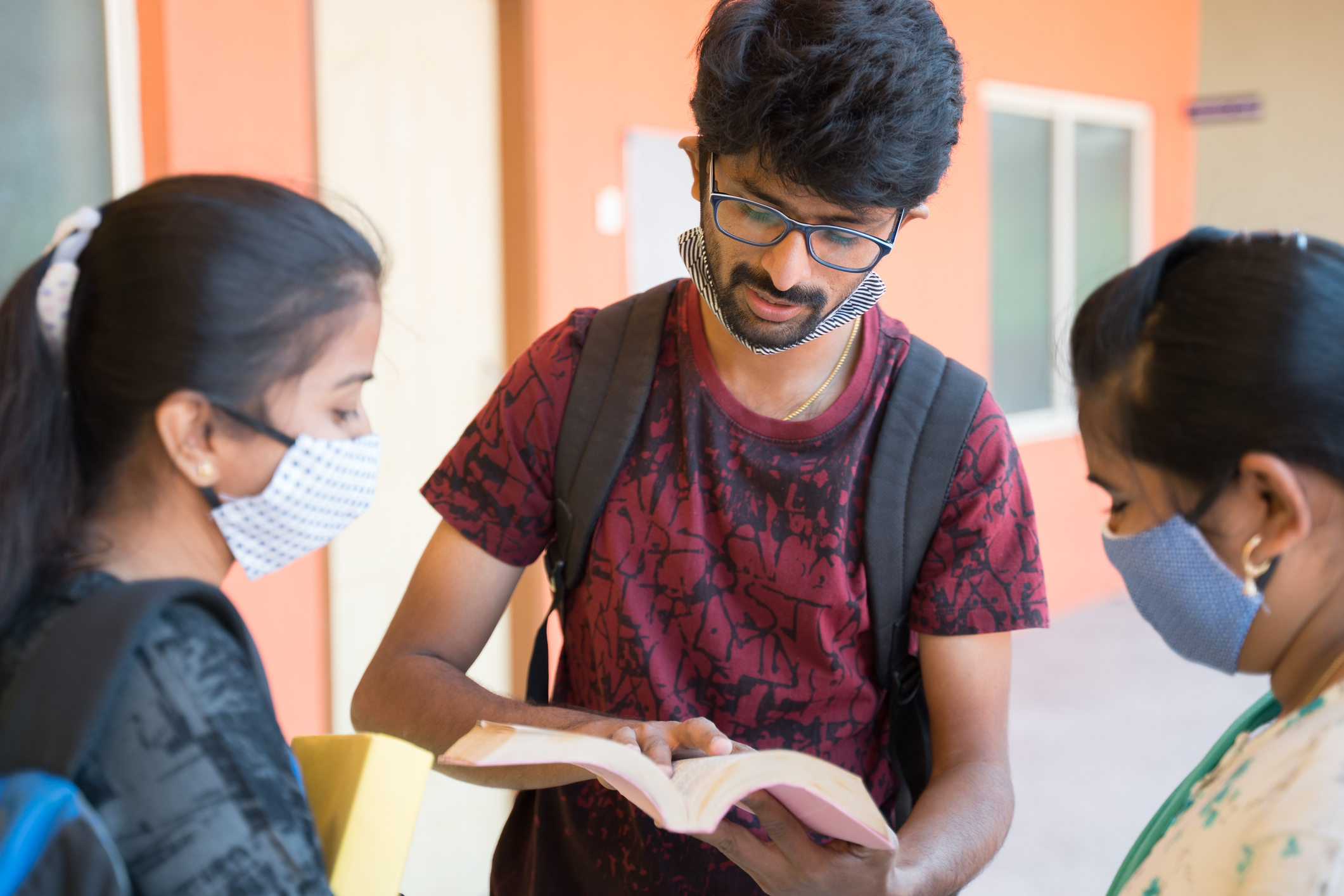Group of Indian college students in masks