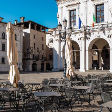 The life under Italy's coronavirus lockdown. Piazza della Loggia (Loggia Square) in Brescia, Lombardy