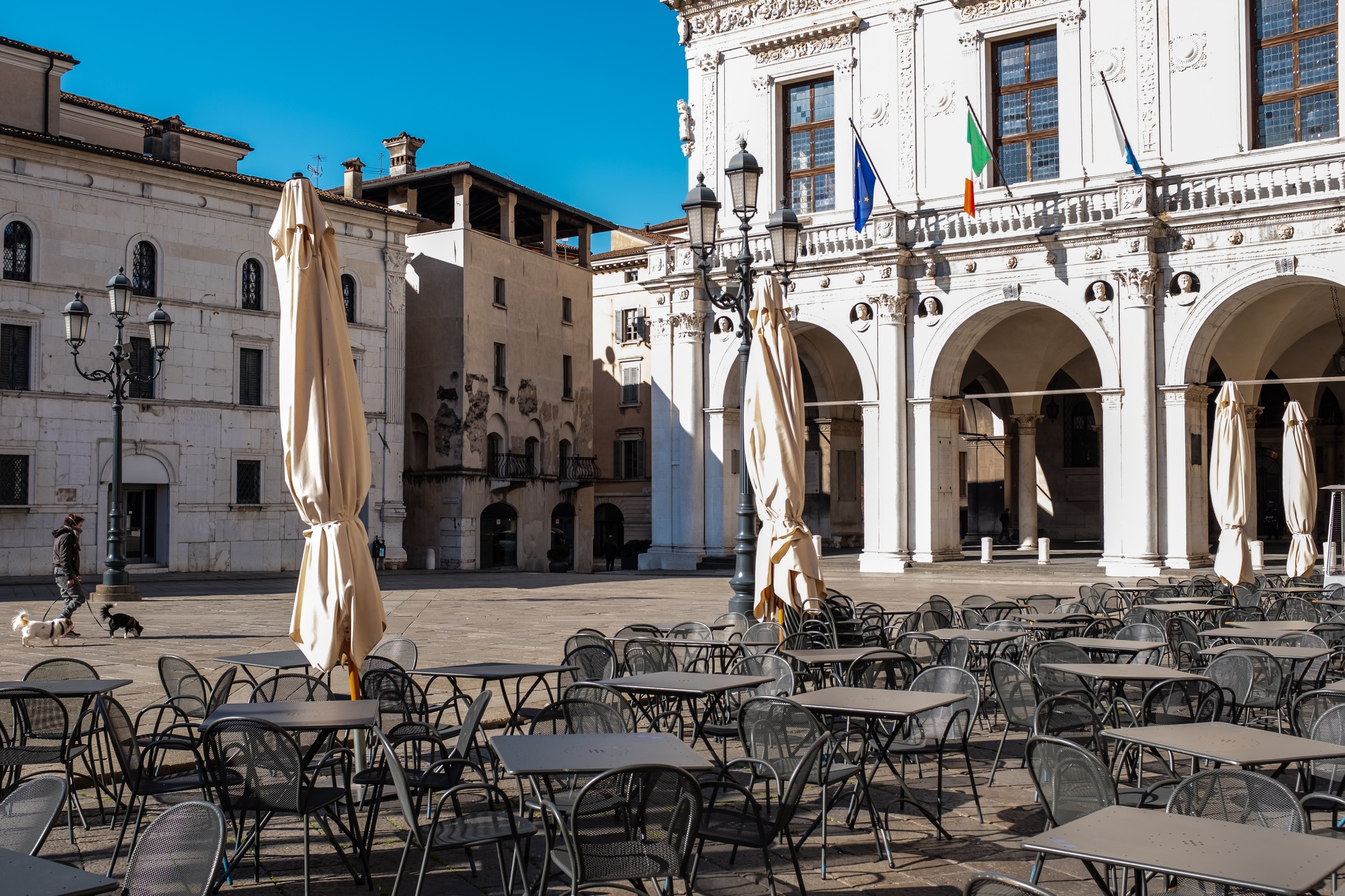 The life under Italy's coronavirus lockdown. Piazza della Loggia (Loggia Square) in Brescia, Lombardy
