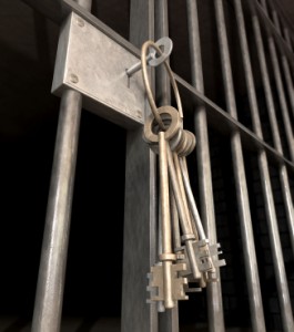 Jail Cell With Closed Door And Bunch Of Keys