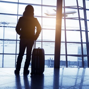 Traveler silhouettes at airport,Beijing